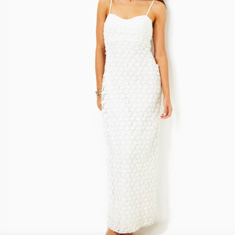 Lilly Pulitzer Gillian 3D Floral Lace Maxi Slip Dress 6 White NWT $328